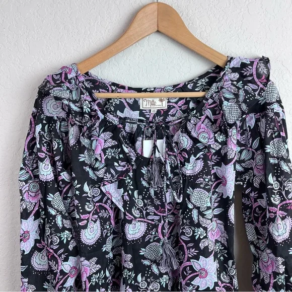 NWT Mille Resort May Top in Tropical Night XS Purple Floral Women’s Blouse - Picture 6 of 13